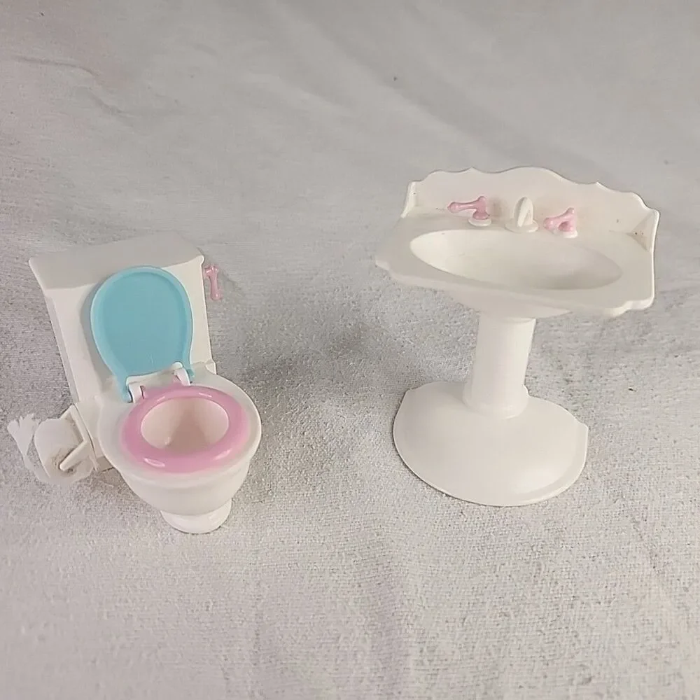Bathroom Barbie Potty Training Accessories Mattel Toilet With Paper Sink 1996